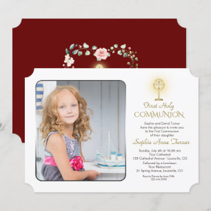 Invitation Chalice d'or moderne Photo Girl Holy Communion