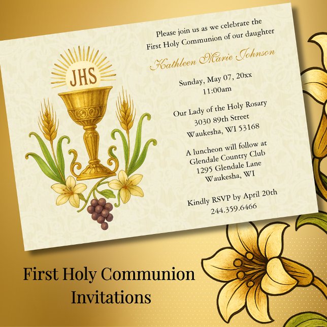 Invitation Chalice et Lilies Première communion traditionnell (Créateur téléchargé)
