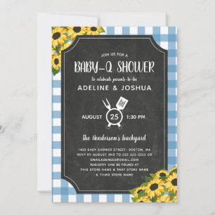 Invitation Chalk Blue En vichy Sunflower Garçon Baby-Q Douche