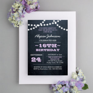 Invitation Chalk Lights Lavender 16e anniversaire Sm Invitati