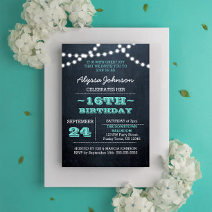 Invitation Chalk Lights Turquoise 16e anniversaire Sm Invitat