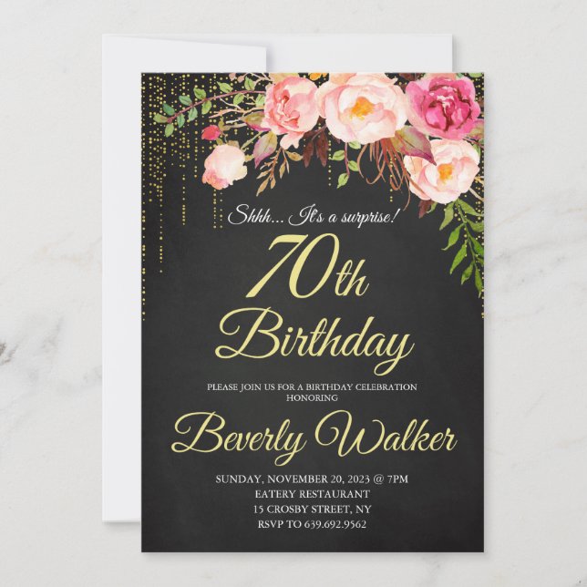 Invitation Chalkboard 70e anniversaire des femmes florales su (Devant)