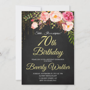 Invitation Chalkboard 70e anniversaire des femmes florales su