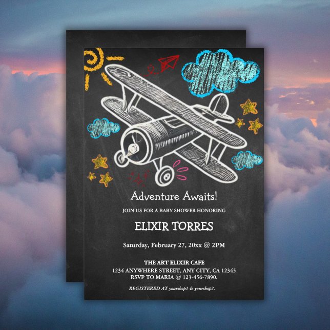 Invitation Chalkboard Adventure Attend le Baby shower d'avion (Créateur téléchargé)