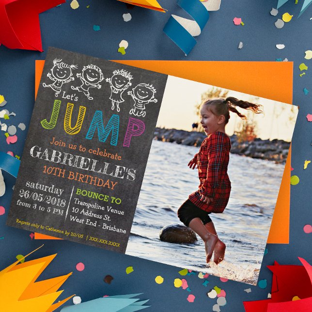 Invitation Chalkboard Anniversaire Trampoline Party Invitatio (Jump into fun with our trampoline party! Bounce, laugh, and celebrate in the air!)