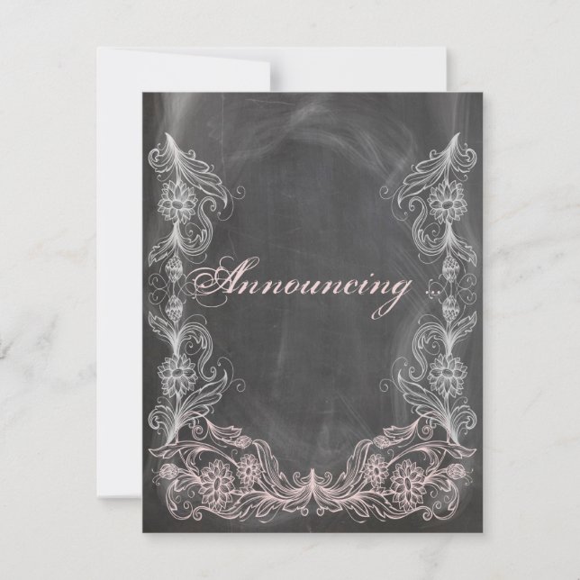Invitation Chalkboard Antique Pink Floral Mariage Annonce (Devant)