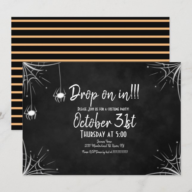 Invitation Chalkboard Araignée Light Costume Halloween Annive (Devant / Derrière)