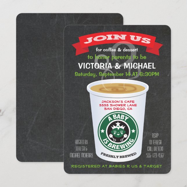 Invitation Chalkboard Baby est en train de brasser Baby showe (Devant / Derrière)