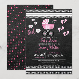 Invitation Chalkboard Baby Girl Douche Design