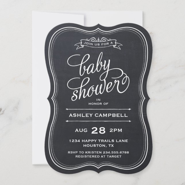 Invitation Chalkboard Baby shower de typographie moderne (Devant)