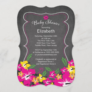 Invitation Chalkboard Baby shower des fleurs d'Hibiscus tropi