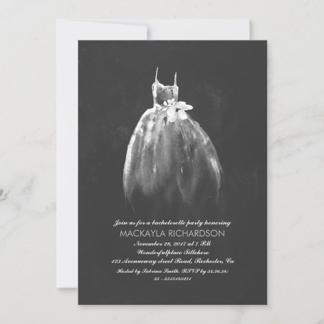 Invitation Chalkboard Bachelorette Party Élégant mariage Gown (Devant)