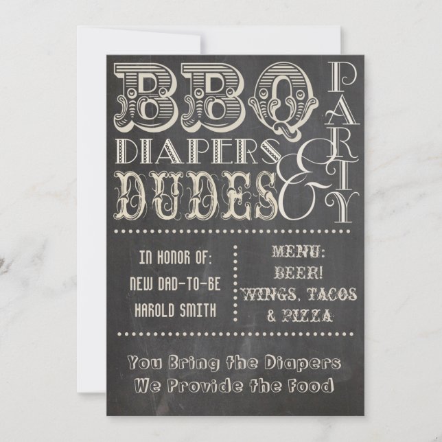 Invitation Chalkboard Bières Diapositives et DUDES Baby showe (Devant)