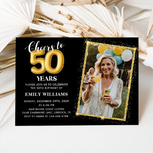 Invitation Chalkboard Black Gold Balloons 50e anniversaire Ph