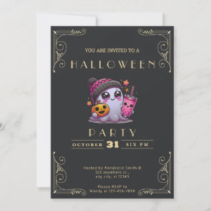 Invitation Chalkboard Black & Gold Ghost Stars Jote Halloween