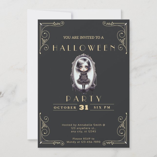 Invitation Chalkboard Black & Gold Gothique Victorien Hallowe (Devant)