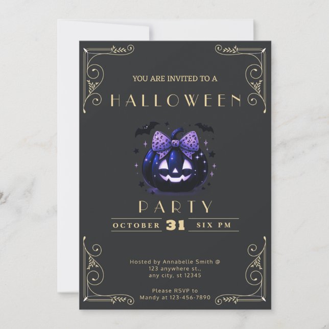 Invitation Chalkboard Black & Gold Jack-O' Lantern Halloween (Devant)