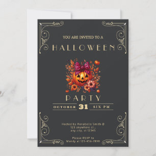 Invitation Chalkboard Black & Gold Jack-O' Lantern Halloween