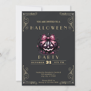 Invitation Chalkboard Black & Gold Jack-O' Lantern Halloween