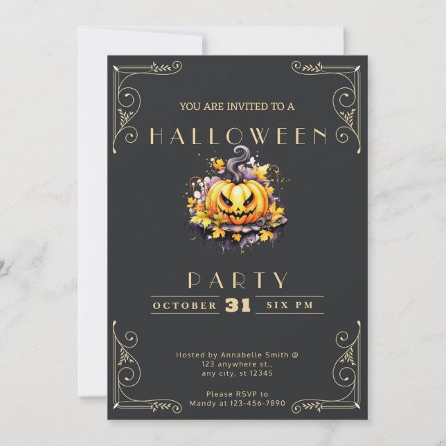 Invitation Chalkboard Black & Gold Jack-O' Lantern Halloween (Devant)
