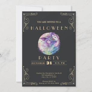Invitation Chalkboard Black & Gold Pastel Witch Halloween