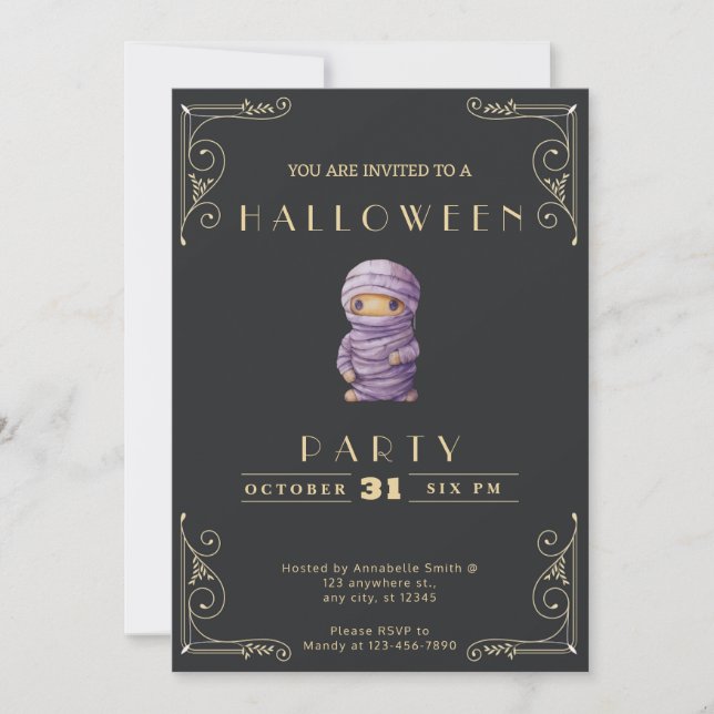 Invitation Chalkboard Black & Gold Purple maman Halloween (Devant)