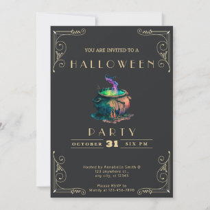 Invitation Chalkboard Black & Gold sorcières Cauldron Hallowe