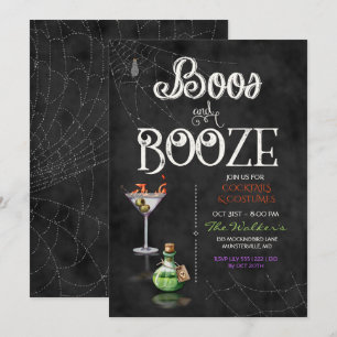 Invitation Chalkboard Boos & Booze Halloween Cocktail Party