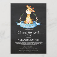 Chalkboard Boy Giraffe Baby shower par la poste