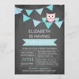 Invitation Chalkboard Bunl TWIN Boy Baby shower
