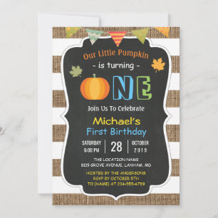 Invitation Chalkboard Burlap Citrouille mignon bébé premier a