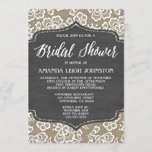 Invitation Chalkboard Burlap & dentelle nuptiale douche Invit