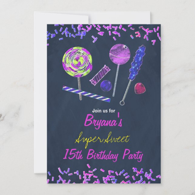 Invitation Chalkboard Candy Land Sweets Chalk Doodles Party (Devant)
