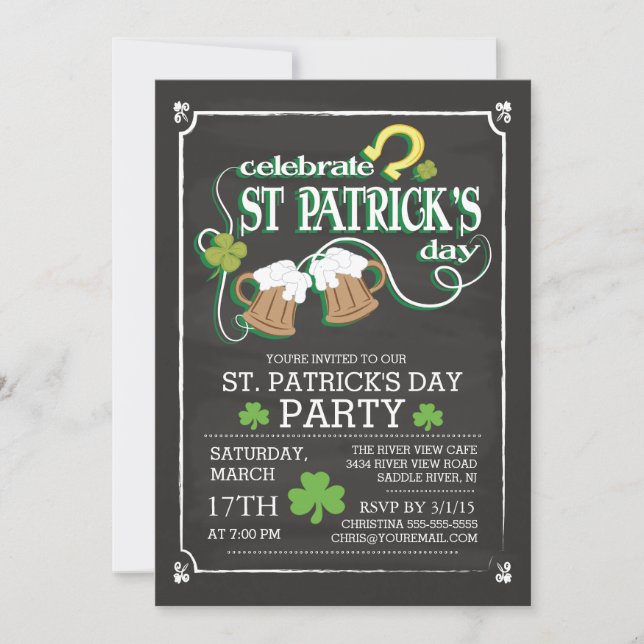 Invitation Chalkboard Célébrer St Patrick's Day Dinner Party (Devant)