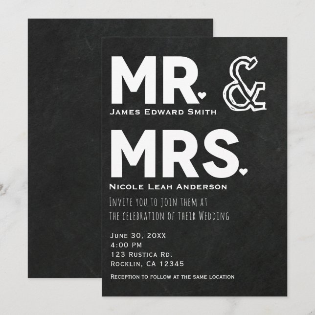 Invitation Chalkboard Chalk M. & Mme Mariage Fiançailles (Devant / Derrière)