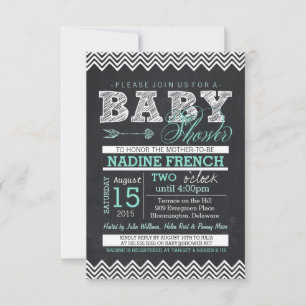 Invitation Chalkboard Chevron Baby shower Invitation, menthe
