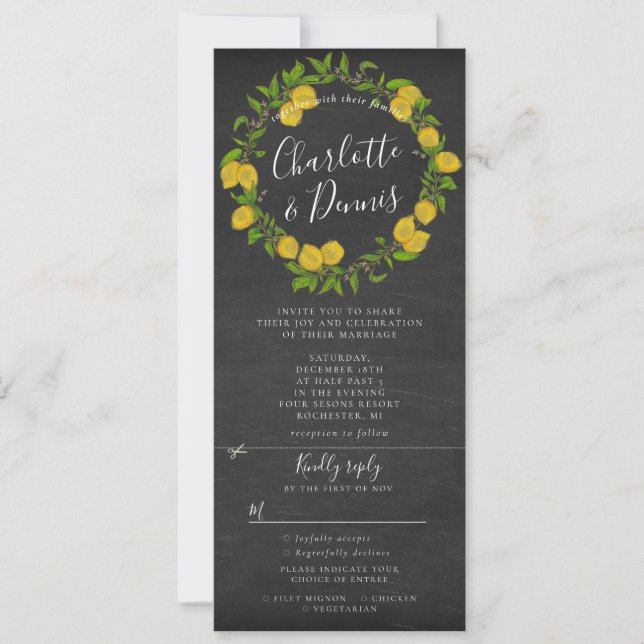 Invitation Chalkboard citron wreath rsvp mariage attaché (Devant)