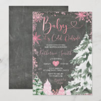 Chalkboard Cold Baby shower Forest Pink Snowflakes