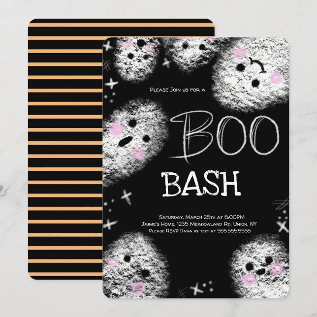 Invitation Chalkboard Costume Boo Fantôme Halloween Anniversa (Devant / Derrière)