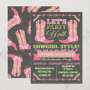 Invitation Chalkboard Cowgirl Western Bachelorte Party