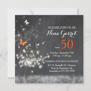 Invitation Chalkboard Dandelion 50e anniversaire fête