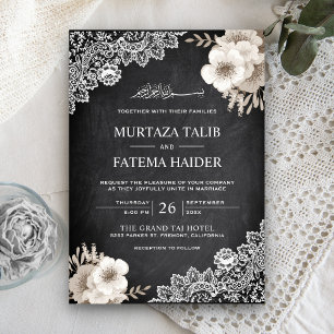 Invitation Chalkboard dentelle ivoire Floral Mariage islamiqu