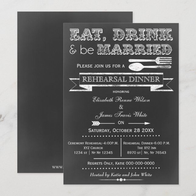 Invitation Chalkboard Dîner de préparation à la boisson invit (Devant / Derrière)