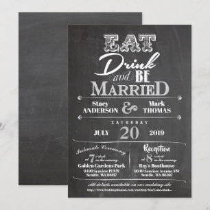 Invitation Chalkboard Eat Drink and Be Married Wedding Invita