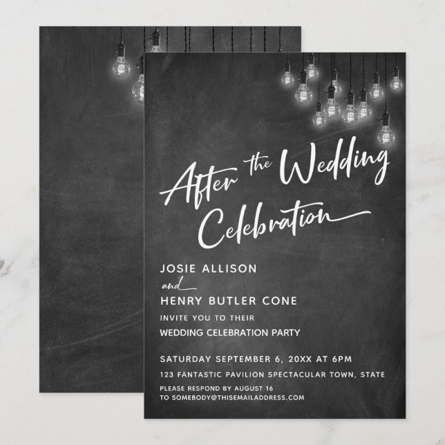 Invitation Chalkboard Edison éclaire après la fête du Mariage (Devant / Derrière)
