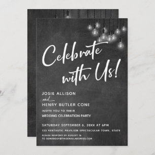 Invitation Chalkboard Edison Lights Modern Celebrate with Us
