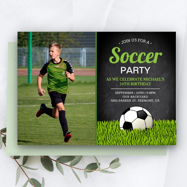 Invitation Chalkboard Enfants Football Anniversaire Photo (Créateur téléchargé)