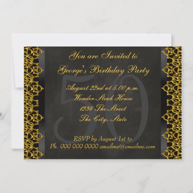 Invitation Chalkboard et Gold 50th Birthday Party Chalkboard (Devant)