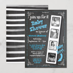 Invitation Chalkboard Film Strip Ultrasound Baby Boy Douche