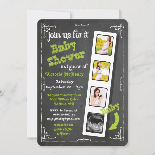 Invitation Chalkboard Film Strip Ultrasound Baby shower (Devant)